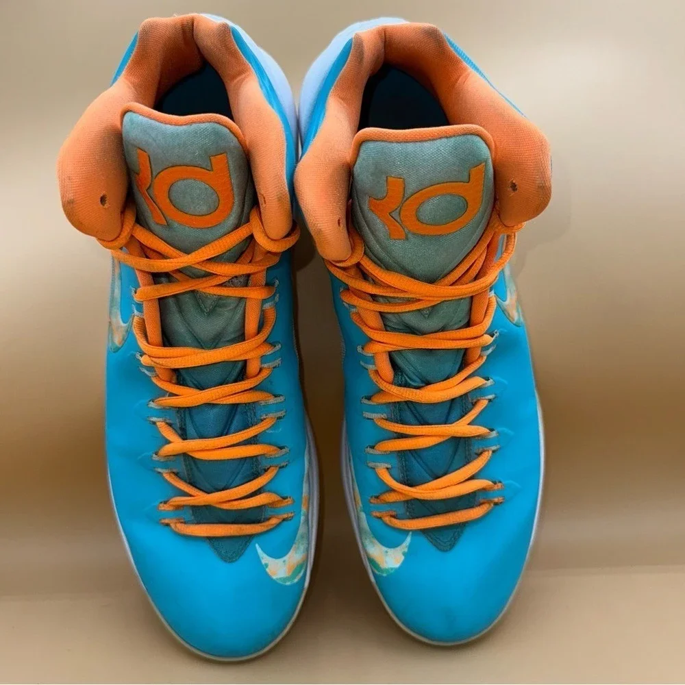Nike‎ KD 5 Easter Turquoise Blue and Citrus Orange High-Sneakers, Men's 14, GUC